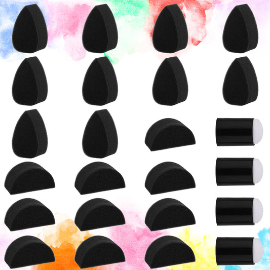 24Pcs Face Paint Sponge High Density Body Painting Sponge Face Painting Black Sponges Petal Oval and Semicircular Face Painting Sponges Finger Sponge for Art Work and Body Paint