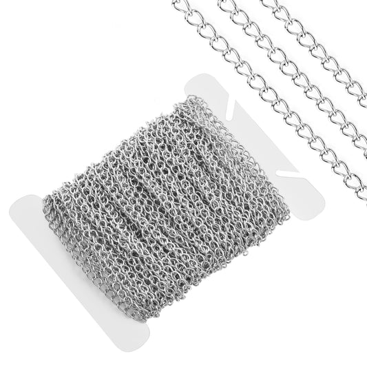 33ft Stainless Steel Curb Chains for Jewelry Making, 3mm × 10m Necklace Chain Extender Silver Tarnish Resistant Chain Necklace for Pendants Bracelet Jewelry Making DIY Craft