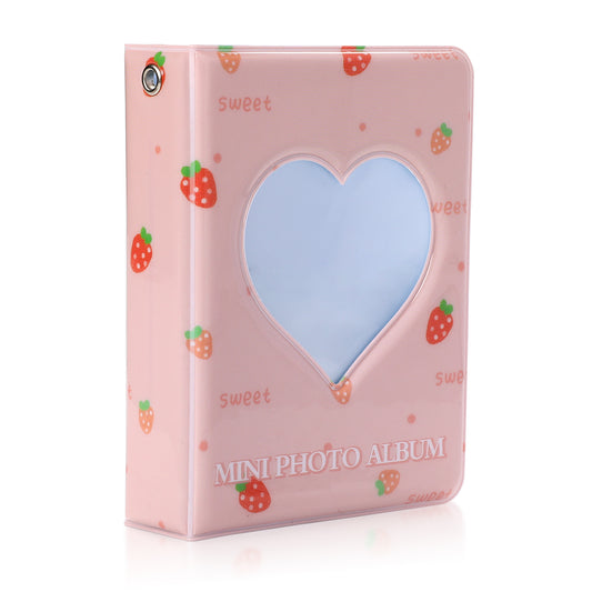 3 Inch Kpop Album Photo Card Binder Mini Photo Album with 40 Pockets Hollowed Love Heart Cover Photo Card Holder Book ID Card Holder Photocard Binder (Pink)