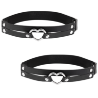 InnoHHustle 2pcs Adjustable Heart Leg Garter Belt, PU Simulated Leather Women's Heart Ring Leg Thigh Garter, Elastic Leg Garters Belt for Women Parties