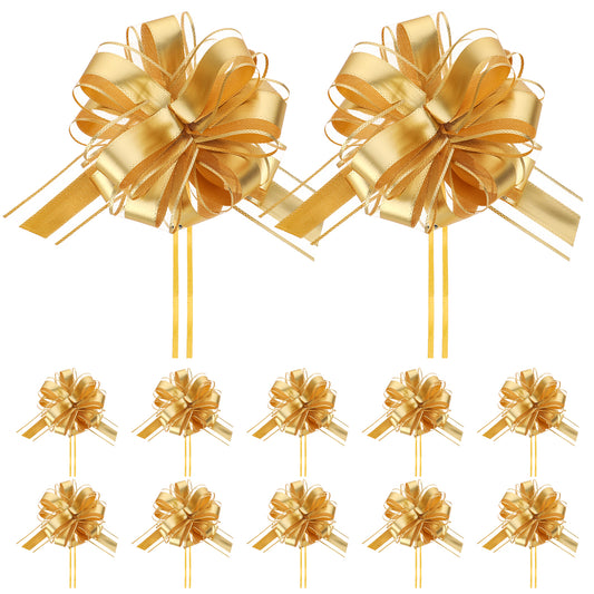 12 PCS Gold Bows for Gift Wrapping, Large 8 Inches Large Bows for Gift Baskets, Gold Pull Gift Bows Christmas Bows for Gift Wrapping, Big Bow for Present Valentine's Day, Parties, Birthday Decoration