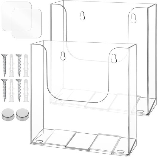 Acrylic Brochure Holder, 6.5 X 6.5 Inch Wall Mount Countertop Literature Organizer Pamphlet Flyer Display Stand, Clear Literature Holders Magazine Holder for Documents, Pamphlets, Booklets, Menu