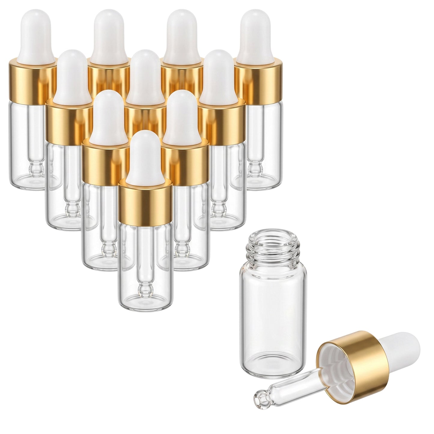 salbsever 10 Pack Pipette Dropper Bottle, 3ml Mini Travel Bottles Mini Travel Essentials Small Sample Essential Cuticle Oil Bottle with Gold Cap, Clear Empty Vails for Cosmetic Perfume