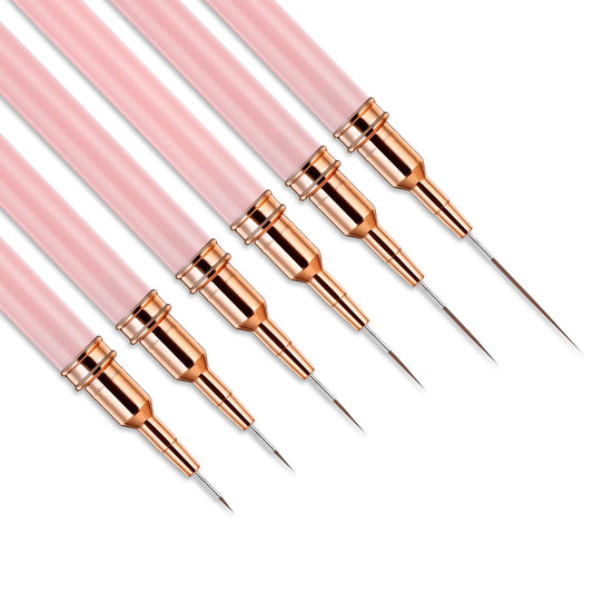 6Pcs Nail Art Liner Brushes Painting Nail Art Brush Set Thin Liner Nail Brush Set Detail Thin Nail Art Brush Fine Nail Art Brushes Nail Art Striping Brushes Liner Brush for Nails Gel, 5/7/9/11/15/25mm