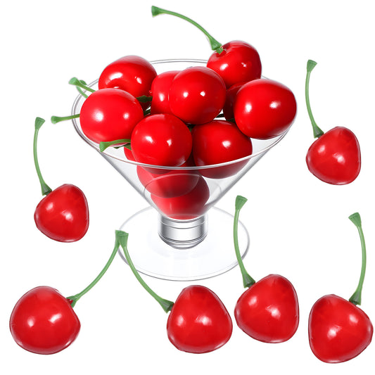 Ezymivs 50PCS Realistic Artificial Cherries, Fake Cherries, Lifelike Red Cherry, Simulation Cherry Model, Bulk Fake Cherrys, Home Kitchen Party Decoration Desk Ornament Photography Prop