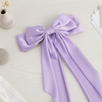 Big Bow Hair Clip, Long Tail Bow Hair Clips Purple Hairs Ribbon Bows Simple Satin Bowknot Clip Solid Color French Barrette Accessories for Women Girls