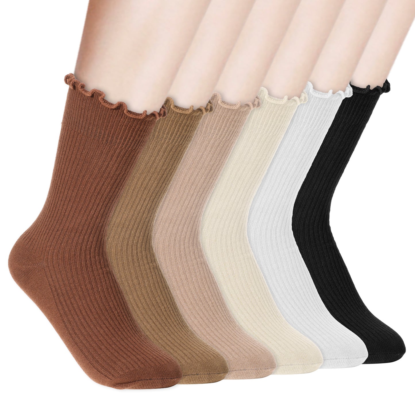 Vin Beauty Frilly Socks Women, 6 Pairs Ruffle Socks, Womens Sock, Ruffle Turn-Cuff Casual Breathable Fashion Sock, Suitable for Sports, Leisure and Parties, UK 4-8, Colorful Cotton