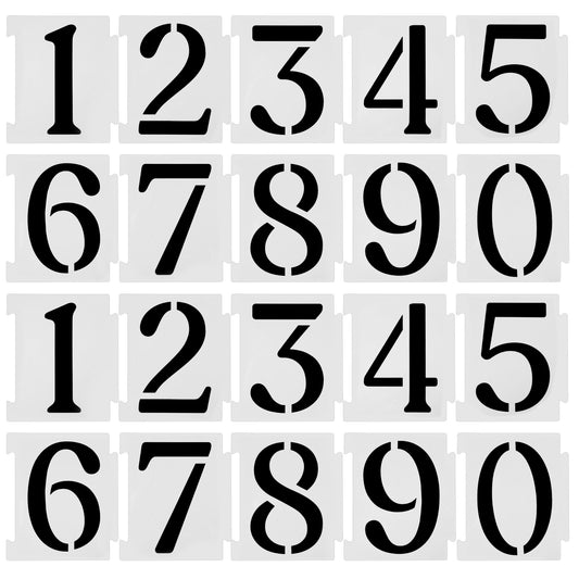 20 Pcs Number Stencils 4 Inch Spray Paint Stencil, 0-9 Address Number Stencils Curb Painting Kit Reusable for Spray Painting on Road Wood Wall Mailbox