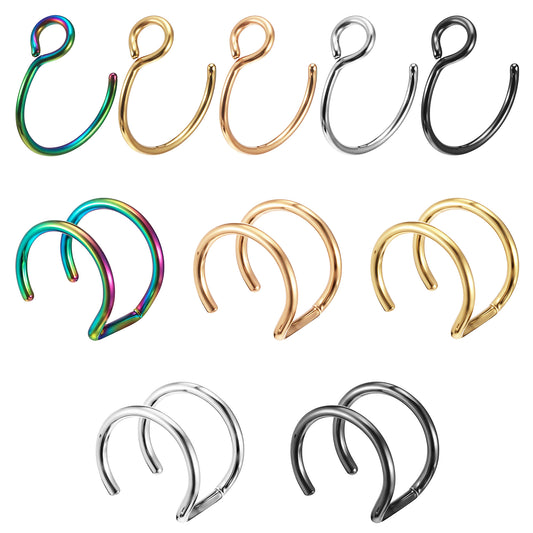 Nose Rings Hoops Double Hoop Nose Ring, 10 Pcs fake nose ring Fake Lip Ring Stainless Steel Fake Lip Piercing 8mm Fake Nose Ring Clip On Nose Ring Ear Cuffs Non Piercing Jewelry for Women Men