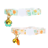 2 Pcs Cotton Breakaway Cat Collar, Safety Adjustable Cat Collars Set Flower Shaped Pendant Kitten Collar Cute Cat Collar with Bell