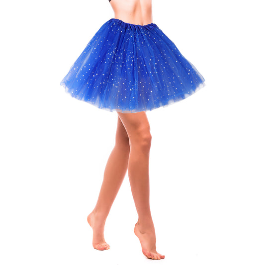 KALIONE Retro Tutu Dress for Girls, 3 Layered Elastic Ballet Dance Skirts Princess Dress up Ballet Tulle Skirt Tutu with Stars Sequins for Toddler Girl, Blue