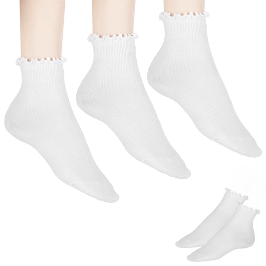 Exircy 3 Pairs Women's Ruffle Socks, Ruffle Turn-Cuff Socks Women Casual Cute Girl Ruffles Crew Sock Frilly Ankle Breathable Cotton Warm Soft Crew Sock