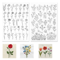 Stick and Stitch Embroidery Patterns, 2 Sheets Water Soluble Embroidery Paper Wash Away Water Soluble Stabilizer Pre-Printed Floral Embroiderys Transfer Paper for Carves Shirts Coats Bags Towel
