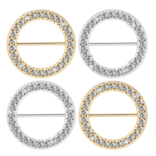 Rhinestones T Shirt Clips, 4 Pieces Shirt Clips for Women Clothing Scarf Ring Clip Shawl Clips Twist Knot Waist Buckles Alloy Circle Silk Scarf Decorative Pins Round Shirt Ties Clips for Women Girls