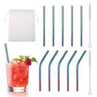 10 Pack Short Metal Straws 5 Inch Reusable Straws Travel Stainless Steel Straw 5 Straight 5Bent with 2 Cleaning Brush for Kitchen,Home Bar,Party