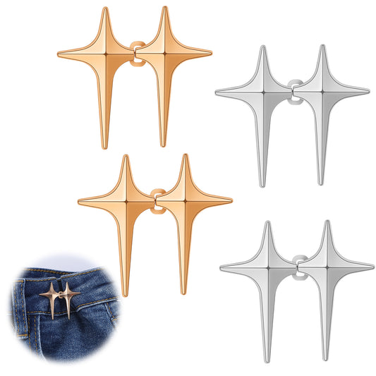 Xelsluthe 4 Sets Star Adjustable Pant Waist Tightener Clip, Jeans Waist Tightener No Sew Waists Buckle Pins Jean Tightening Buttons for Pants Skirts Sleeves