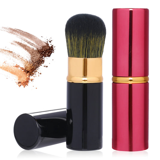 2 PCS Powder Brush, Retractable Kabuki Foundation Brush Portable Blusher Brush Travel Concealer Brush Extensible Face Blender Brush Professional Makeup Brushes for Women (Black & Red)