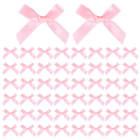 Psyqtsuary 50 PCS Mini Pink Bows for Crafts Mini Ribbon Bows Satin Ribbon Bow for Gift Wrapping 1.5" Baby Pink Satin Ribbon-Twist Tie-Bow Tiny Craft Bowknot Sewing Accessories