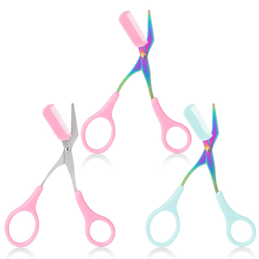 3 x Eyebrow Trimmer Scissor Professional Eyebrow Scissors with Comb Stainless Steel Eye Brow Razors Portable Non Slip Hair Removal Beauty Accessories for Men Women