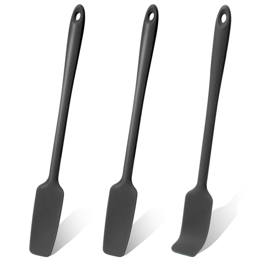 3 Pcs Small Spatulas Set Silicone Jar Spatulas with Long Handle Black Heat Resistant Non-Stick Mini Spatulas Jam Spreader Scraper Narrow Rubber Spatula for Baking and Cake Icing Kitchen Use