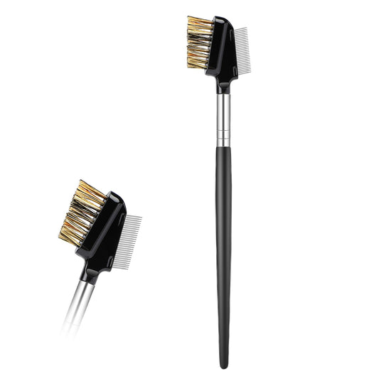 Metal Dual Lash Comb, 2 In1 Eyelash Brush Eyelash Separator Tool Stainless Steel Mascara Comb Eyebrow Grooming Brushes Eyelash Cleaning Brush Eyelash Makeup Applicator Brush Tool for Women Girls