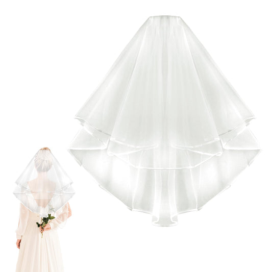 KALIONE Wedding Bridal Veil with Comb 2 Tier Tulle Short Lace Mesh Veils White Wedding Tulle Veil Simple Bride to Be Veil for Bride Wedding Shower Bachelorette Engagement Hen Do Night Party, Beige