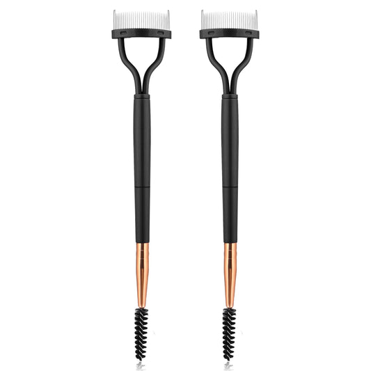 2 Pcs Eyelash Separator Comb Eye Lash Extension Spoolie Mascara Seperator, Dual Head Foldable Mascara Applicator Metal Teeth eyelashes Definer with Comb for Women Girls (Black+Black)