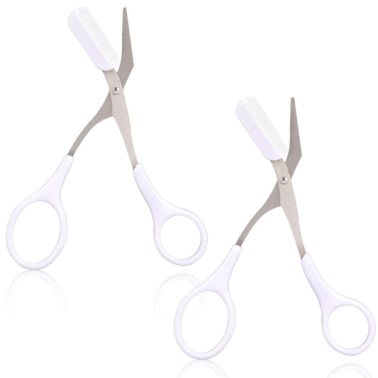 Eyebrow Scissors with Comb Precision Eyebrow Trimmer Scissors Eyebrow Trimming Scissors with Comb Non-Slip Finger Grips Hair Removal Eyebrow Scissors for Men Women (White&White)