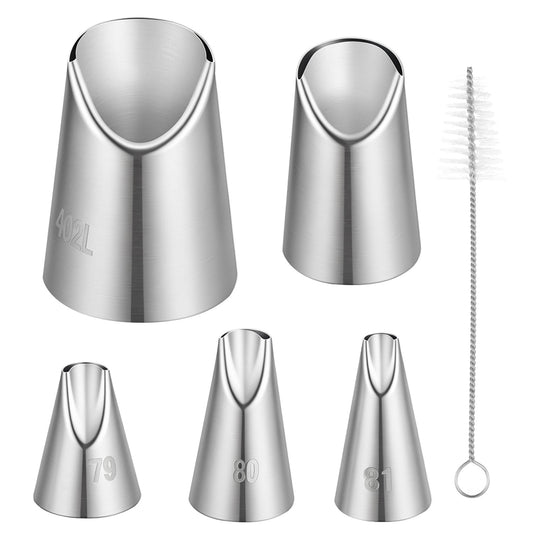 6PCS Folwer Piping Tips Cake Decorating Tips Stainless Steel Piping Tip Folwer Pipings Icing Nozzle Cupcake Decorating Kit Cake Decoratings Tools for Pastry Fondant DIY Baking Tools with Cleaning Brus