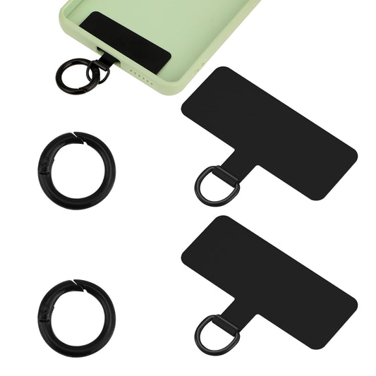 2 Pcs Tether Tab for Phone Lanyard Cell Phone Lanyard Tab Phone Tether Patch with 2 Metal Spring Rings Universal Phone Strap Connector without Adhesive Multifunctional Phone Strap Replacement Black