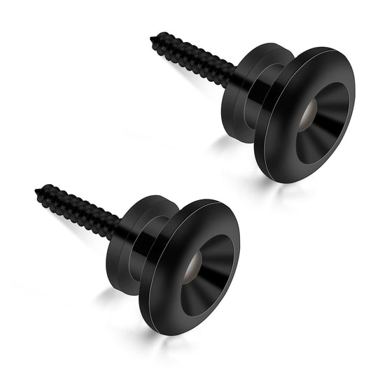 2Pcs Guitar Strap Button Lock Mushroom Style Anti Slipping Strap Lock Buttons with Mounting Screws Metal End Pins Accessories Music Parts for Guitar Bass Ukulele (Black)