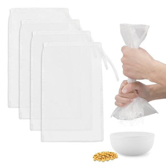 4Pcs Cheese Cloths for Straining for Straining, 12×8 Inch Reusable Nylon Nut Milk Bags Fine Mesh Ultra Strong Fine Nylon Mesh Cold Brew Filter for Straining Fruit Juice Cheese Coffee Tofu Yogurt Tea