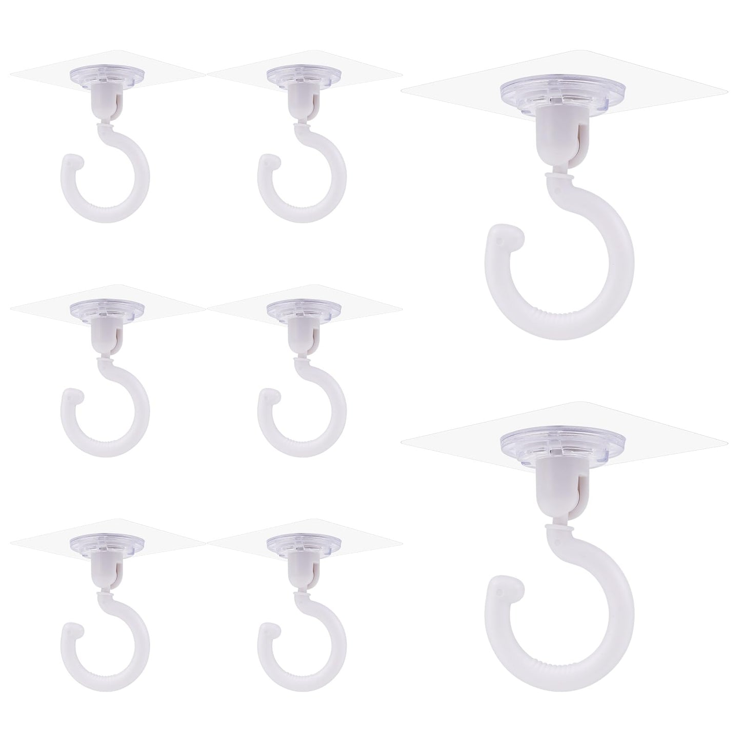 KALIONE 8 Pcs Self Adhesive Hooks, 360 Degree Rotating Ceiling Hooks, Clear Ceiling Hooks, Multi-Purpose Hooks, No Drilling Required, Suitable for Kitchen, Bathroom, Ceiling, Towels, Hats, Keys(Large)
