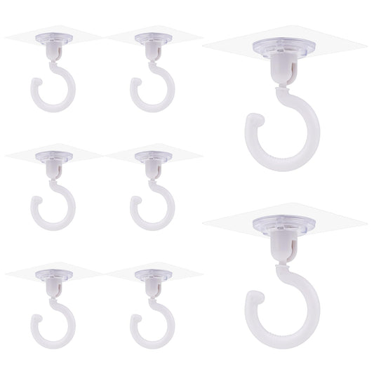 KALIONE 8 Pcs Self Adhesive Hooks, 360 Degree Rotating Ceiling Hooks, Clear Ceiling Hooks, Multi-Purpose Hooks, No Drilling Required, Suitable for Kitchen, Bathroom, Ceiling, Towels, Hats, Keys(Large)