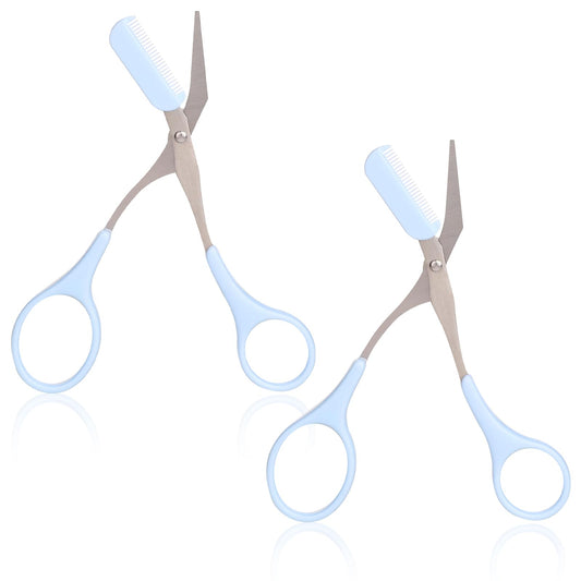 Eyebrow Scissors with Comb, Professional Precision Eyebrow Trimmer Scissors Eyebrow Trimming Scissors with Comb and Non-Slip Finger Grips Hair Removal Eyebrow Scissors for Men Women (Blue)