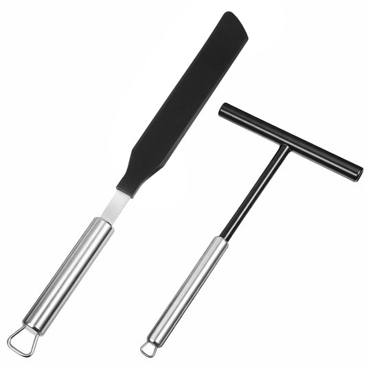2Pcs Crepe Spreader and Spatula Set, Crepe Pan Maker Batter Spreader Spatula, Stainless Steel Crepe Spreader Tool, Cake Turner Kitchen Utensils with Hanging Hole