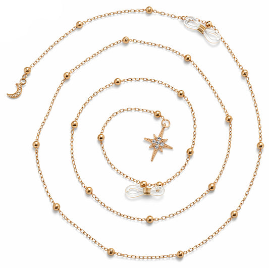 Fyntave Eyeglass Chains for Women, Star Moon Stylish Eyeglasses Chain for Glasses Eyeglass & Sunglasses Chains Holder Glasses Charms Preventing Glass Loss