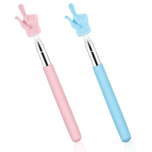 KALIONE 2-Piece Set of Retractable Teacher's Pointer, Mini Hand-Shaped Classroom Pointer, Classroom Teaching Stick, Suitable for Primary School, Kindergarten, Junior High School, Teachers(blue, pink)