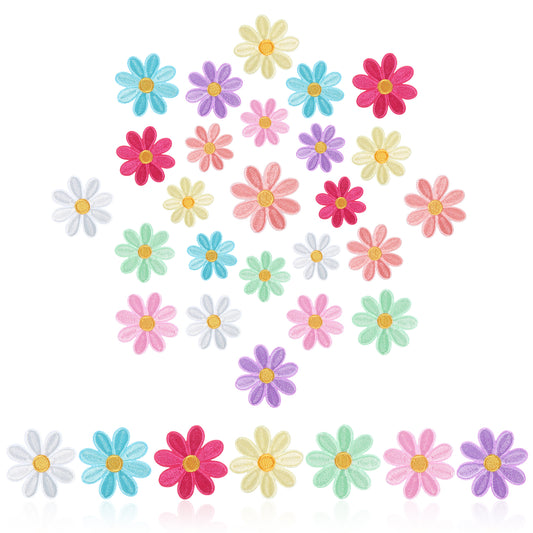 34 PCS Iron on Patches, Coloured Flower Applique Patches Embroidered Sew on Patches for DIY Crafts, T-Shirt, Pants, Bags, Hat, Jeans Shoes Repair and Embellishment (4 Sizes)