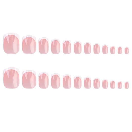 24Pcs French Tip Press on Nails Short Square Press on Nails Medium Length Fake Nails Full Cover Glue on Nails French Tip Nails for Finger Manicure