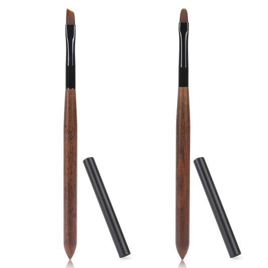 2pcs Sandalwood Handle Round & Angled Nail Art Brushes Nail Polish Clean Up Brush Nail Polish Remover Brush Manicure Brush for Nails Cleaning Design