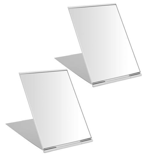 KALIONE Little Travel Mirror, Portable Folding Mirrors, 2 Packs Pocket Mirror, Makeup Mirror Pocket, Aluminum Shell Cosmetic Mirrors, Travel Portable Folding Mirror Mini Mirrors(4.53x3.15inch)