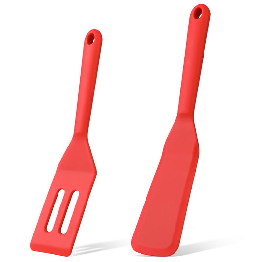 2 Pieces Mini Brownie Serving Spatula Set Mini Silicone Egg Spatula Flipper Heat-Resistant Flexible Nonstick Slotted Cookie Spatula Serve Turner Kitchen Utensils for Cooking Brownies Cookies Pancake