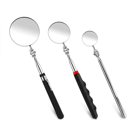 Xthrotsenk 3 Pack Telescoping Inspection Mirror Long Handle Extendable Mirror Round Mirror Inspection Tool Stainless Steel Mechanic Mirror for Check Observe Vehicle and Other Small Parts