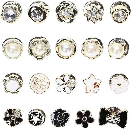 20 Pack Women Shirt Brooch Pins, Instant No Sew Buttons, Enamel Safety Lapel Pins Buttons Cover Up Replacement Button, Sweater Shawl Clips for Jeans Pant Coat Dress Clothes Decoration