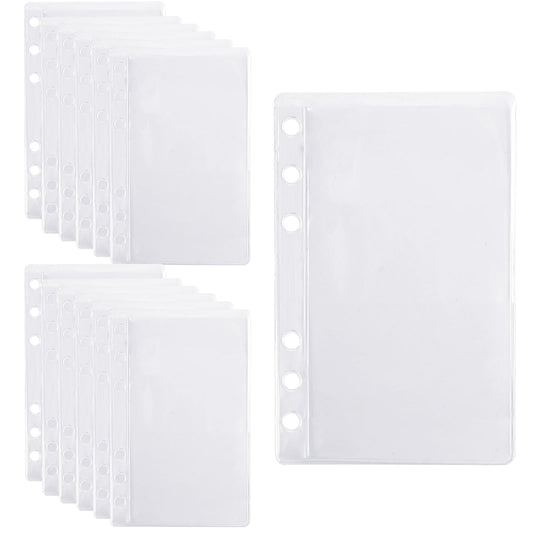 12 Pack A5 Binder Inserts Pockets Cash Envelopes 6 Holes Binder Pouches, Clear PVC Loose Leaf A5 Binder Pouch Sheet Protectors for 6-Ring Notebook Binder Cash Photos Cards Bills