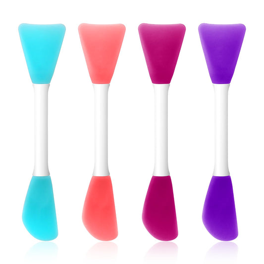 Silicone Face Mask Applicator, 4 PCS Double-End Mask Brushes for Facial Mud Mixing Spatula Soft Makeup Beauty Brush Tools for Apply Skincare Cream,Lotion, Gel, Cosmetic Foundation (4 Colors)