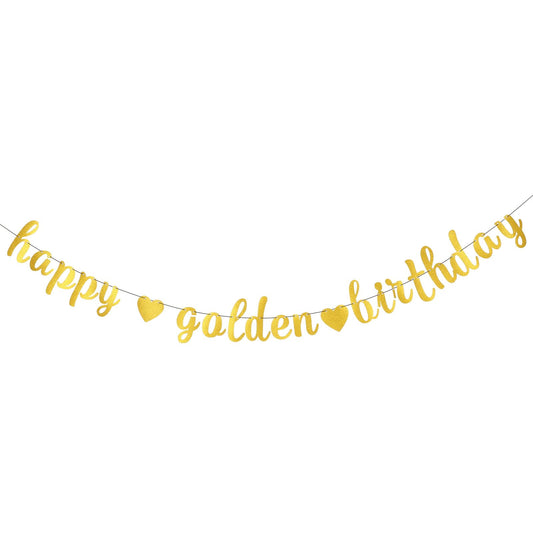 Happy Golden Birthday Banner, Gold Happy Birthday Banner Golded Happy Birthday Party Decorations Pre-Strung Glitter Birthday Sign Hanging Background for Women Girls Men Birthday Party Decorations
