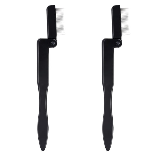 Folding Lash Comb Metal Teeth Eyelash Separator Tool Eyelash Comb Brow Comb Professional Makeup Grooming Tool for Lash Brow (2 PCS)