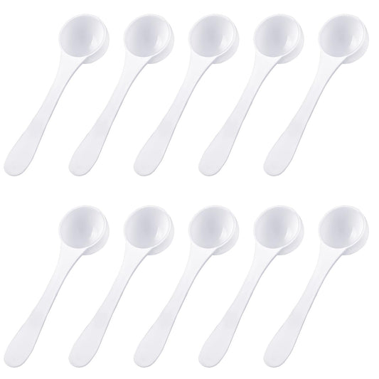 10 PCS Plastic Measuring Spoon 5g Scoop 5 ml Food Grade Long Handle Reusable Teaspoon Measuring Spoons White Powder Coffee Sugar Spices Protein Spoons for Cooking and Baking